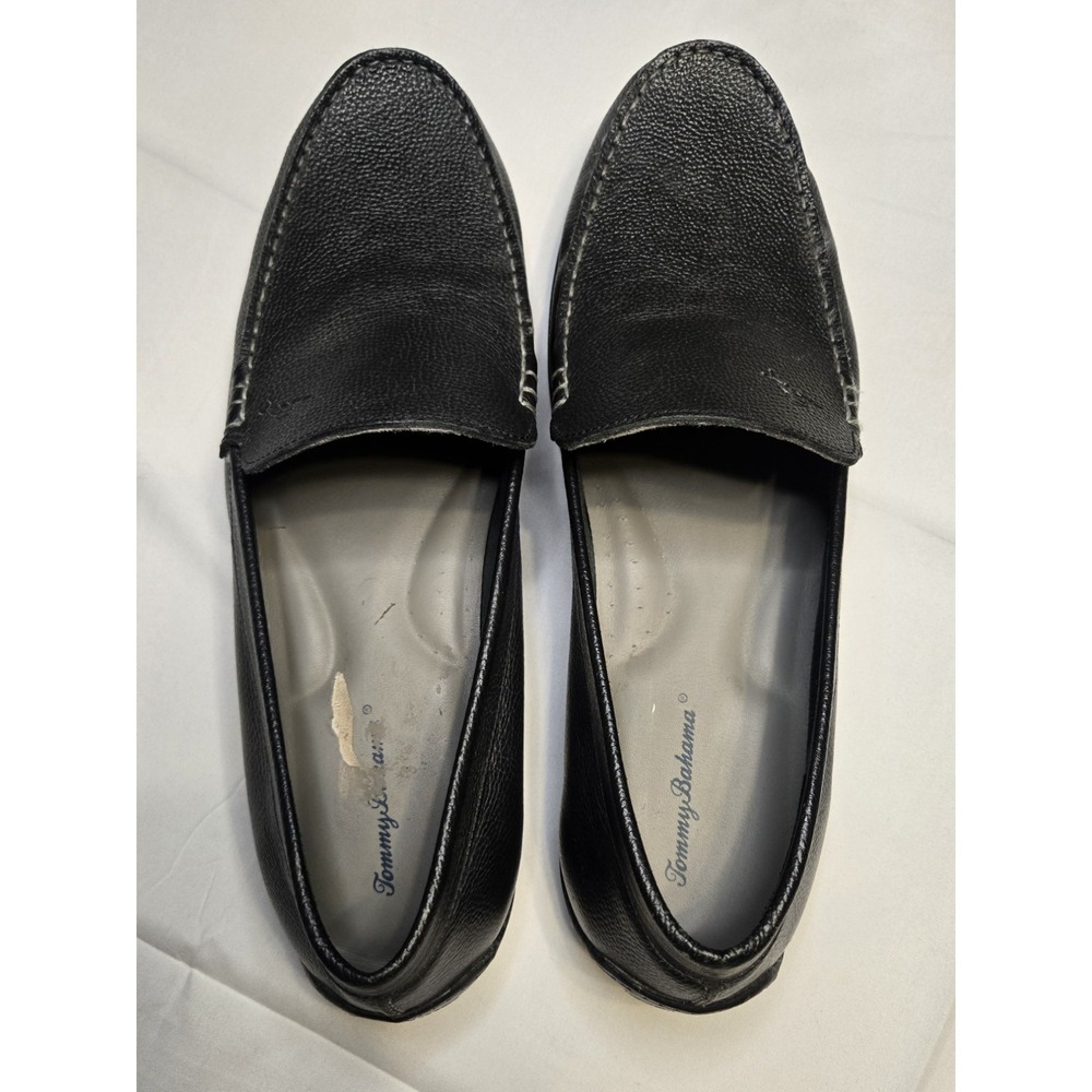 Tommy Bahama Orion Leather Venetian Loafers Drivers Mens 14 Black Slip On Logo